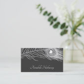 Plumes Peacock Blanches Sur Carte D'Appel Noire (Debout devant)