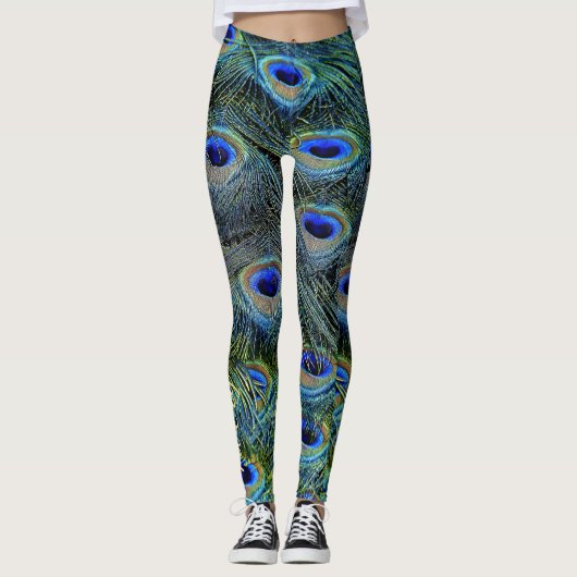 Plumes Peacock Or Personnalisées Leggings (Devant)