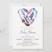 Plumes rose et violet Baby shower Invitation (Devant)