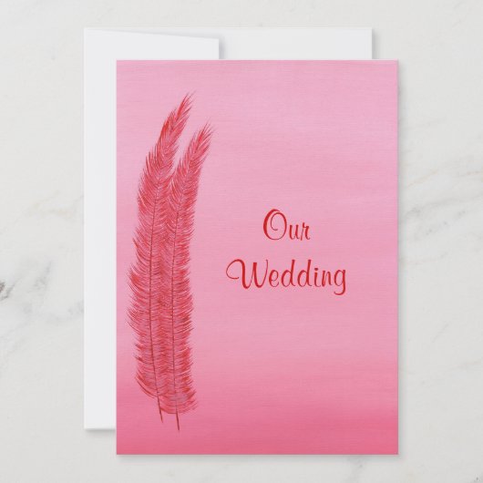 Plumes roses rouges, nos invitations de mariage (Devant)