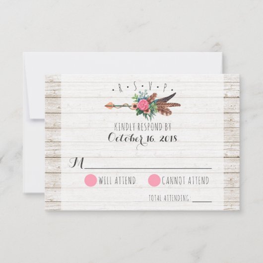 Plumes rustiques de Bohême Arrow Wedding RSVP (Devant)
