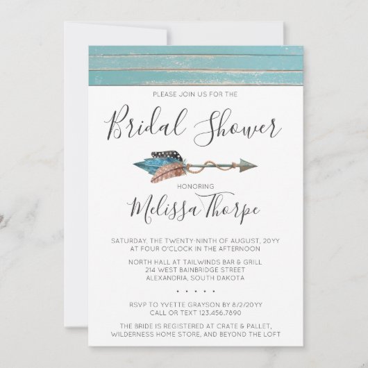 Plumes rustiques Flèche nuptiale Invitation douche (Devant)