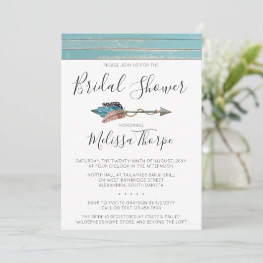 Plumes rustiques Flèche nuptiale Invitation douche (Debout devant)
