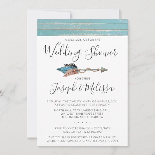 Plumes rustiques Flèche Wedding shower Invitation (Devant)