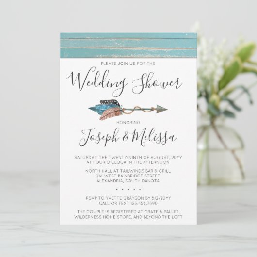 Plumes rustiques Flèche Wedding shower Invitation (Debout devant)