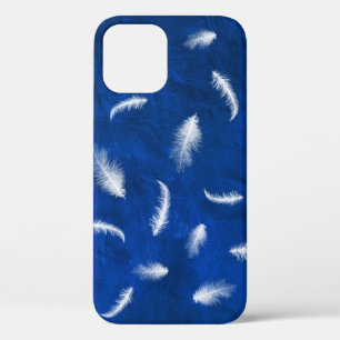 Plumes sur Coque en cuir bleu-coque iphone maté