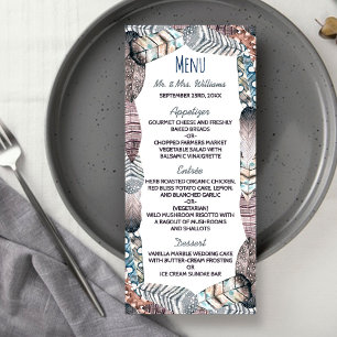 Plumes tribales modernes Menu Mariage bohème
