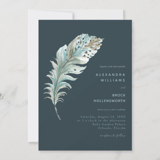 Plumes turquoise bleu Boho Faire-part de mariage m (Devant)
