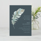 Plumes turquoise bleu Boho Faire-part de mariage m (Debout devant)