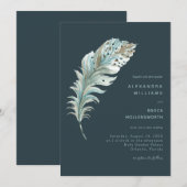 Plumes turquoise bleu Boho Faire-part de mariage m (Devant / Derrière)
