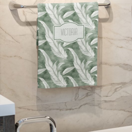 Plumes Vertes Monogramme Gris Délicat