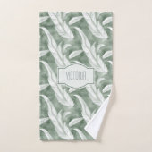 Plumes Vertes Monogramme Gris Délicat (Serviette à main)