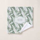 Plumes Vertes Monogramme Gris Délicat (Gant de toilette)