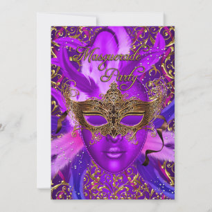 Plumes violet & or Masque Masquerade Invitation de