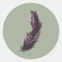 Plumes violettes avec Sticker vert design blanc