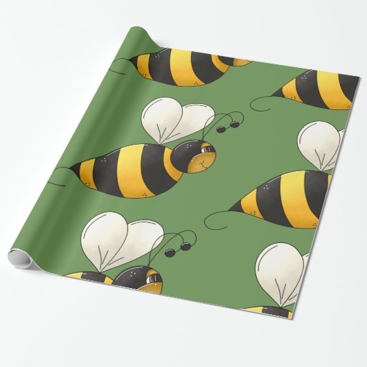 Plump Bee Glossy Wrapping Paper Cadeaupapier (Uitgerold)