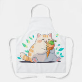 Plump Cat Enjoying Ice Cream – Whimsical Summer Ap Schort (Voorkant)