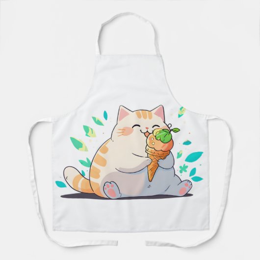 Plump Cat Enjoying Ice Cream – Whimsical Summer Ap Schort (Voorkant)