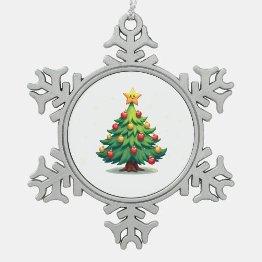 Plump Kawaii Christmas Tree Sparkling Ornaments Tin Sneeuwvlok Ornament (Voorkant)