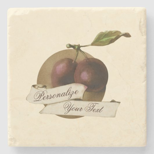 Plums Retro Fruit Old School Stenen Onderzetter (Voorkant)