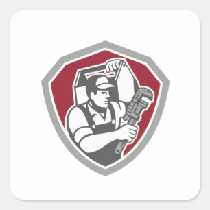 Plumveergereedschapsdoos met kabelafschermretro vierkante sticker