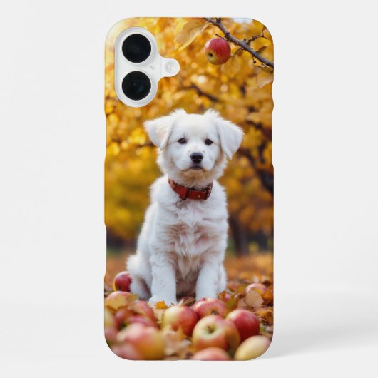 Plus Automne Puppy Bliss iPhone 16 Coque (Verso)
