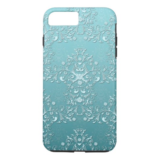 Plus Coque Girly sarcelle damassé aqua pour iPhone 7 (Dos)