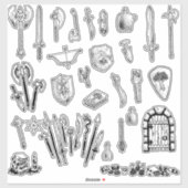 plus de 25 autocollants à thème arme et donjon (Feuille)