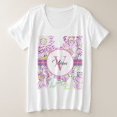 Plus formaat Monogrammed White en Paars T-shirt (Design voorkant)