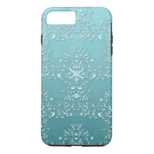 Plus Girly Turquoise Damask Aqua iPhone 7 coque