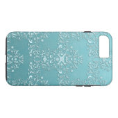 Plus Girly Turquoise Damask Aqua iPhone 7 coque (Dos (Horizontal))