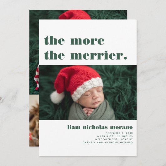 Plus Le Merrier | Faire-part de naissance de Noël (Devant / Derrière)