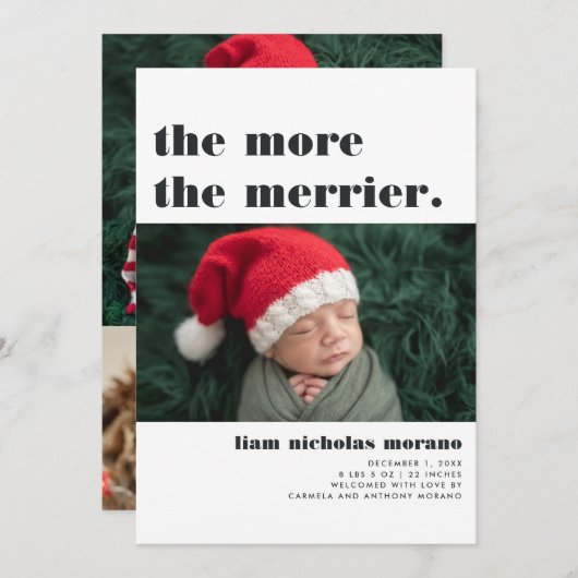 Plus Le Merrier | Faire-part de naissance de Noël (Devant / Derrière)