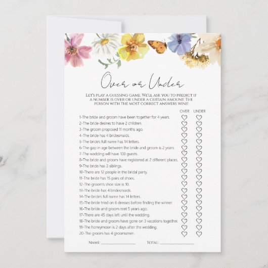 Plus Ou Moins | Carte de jeu de Fête des mariées B (Devant)