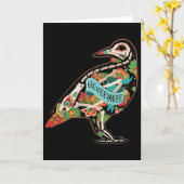 Plus Sugar Skull Raven Carte de voeux (Fleur jaune)