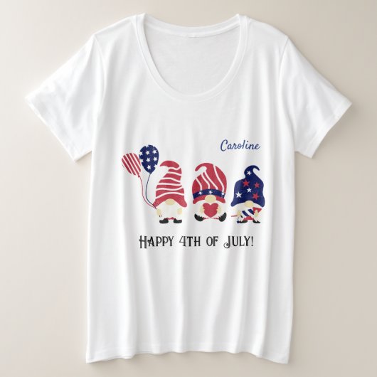 Plus Taille Nom 4 juillet Gnomes Comfy T-Shirt (Design devant)