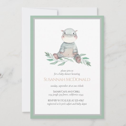 Plush Hippo | Oerwoud Safari Baby shower Kaart (Voorkant)