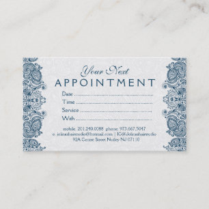Plush White en Blue Paisley Lace Appointment Card Afsprakenkaartje