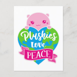 Plushies Love Peace   Cute Kawaii Heart Earth Briefkaart