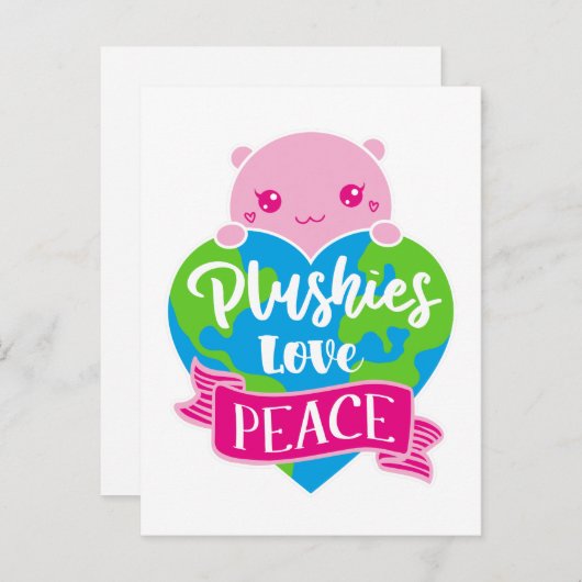 Plushies Love Peace | Cute Kawaii Heart Earth Briefkaart (Voorkant / Achterkant)