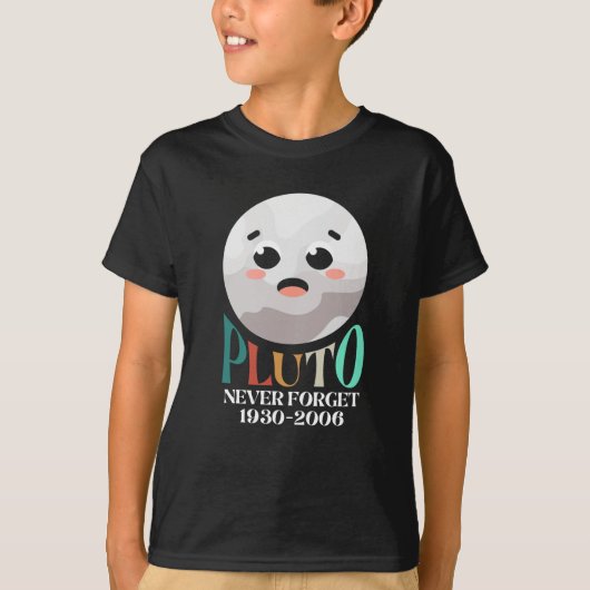 Pluto Planet vergeet nooit T-shirt (Voorkant)