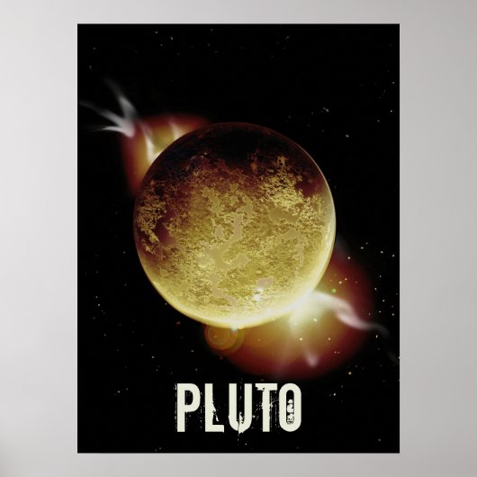 Pluto yellow planeet 3d universum space illustrati poster (Voorkant)