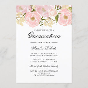Plutôt Blush rose Floral Quinceanera Invitation