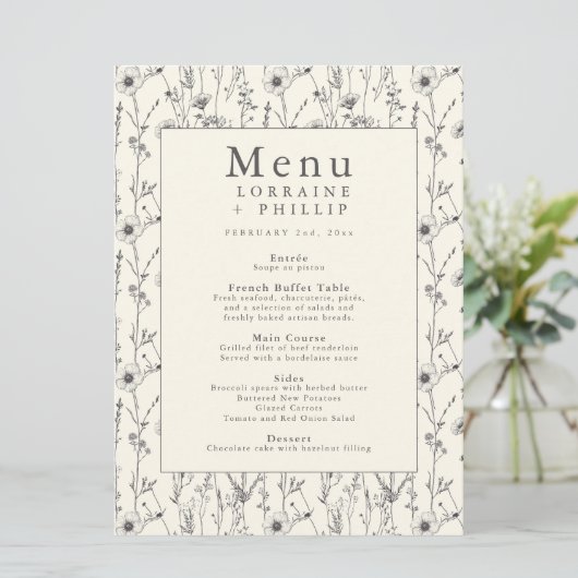 Plutôt délicat menu de mariage de frontière fleur (Debout devant)