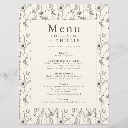 Plutôt délicat menu de mariage de frontière fleur (Devant)