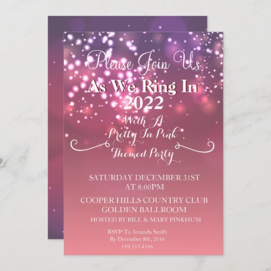 Plutôt En Rose Nouvel An Invitation De Fête (Devant / Derrière)