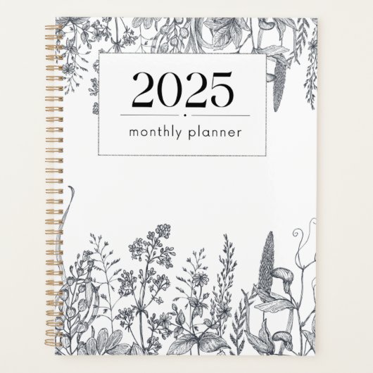 Plutôt Floral Line Art Monthly 2025 Planner (Devant)