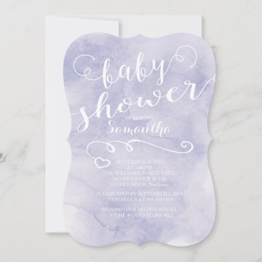 Plutôt Purple Aquarelle Baby shower Invitation (Devant)