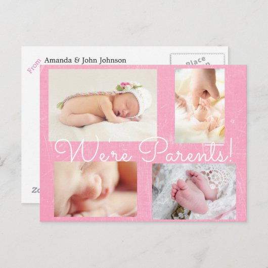 Plutôt rose Faire-part de naissance "Nous sommes p (Devant / Derrière)