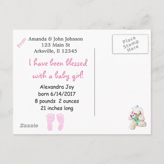 Plutôt rose Faire-part de naissance "Nous sommes p (Dos)